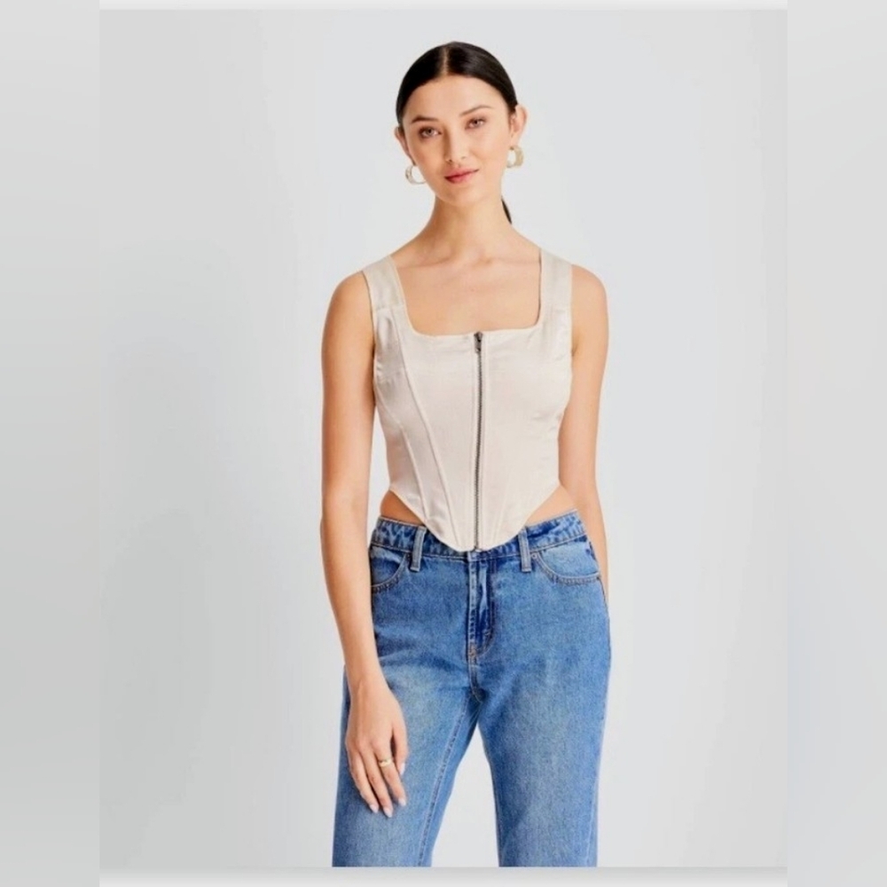 Future Collective x Kahlana Barfield Brown Cream Zip Front Bustier – Size 4